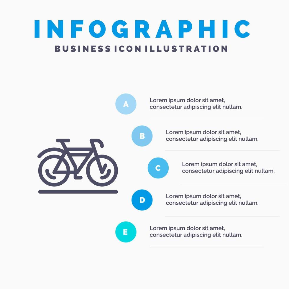 bicicleta movimiento caminar deporte azul infografía plantilla 5 pasos vector línea icono plantilla