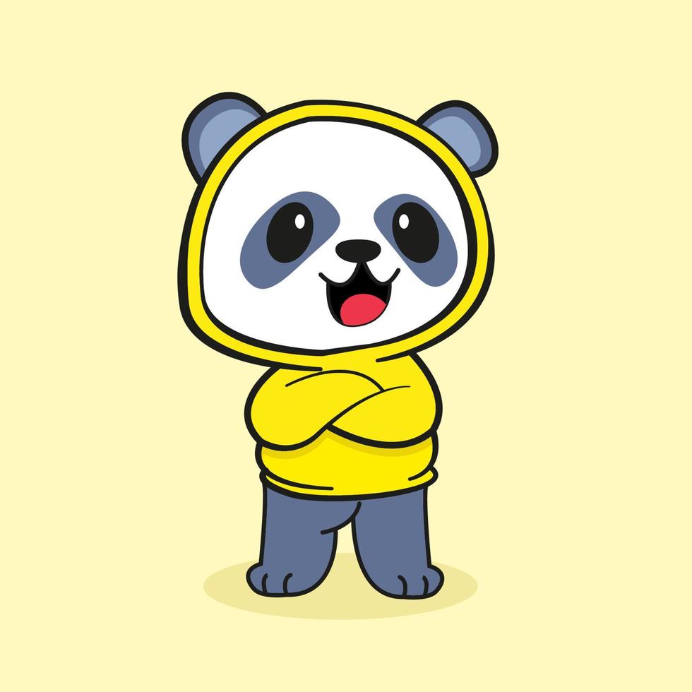 lindo panda use una ilustración de icono de vector de dibujos animados con capucha. animal lindo icono concepto aislado vector libre. vector libre de estilo plano de dibujos animados