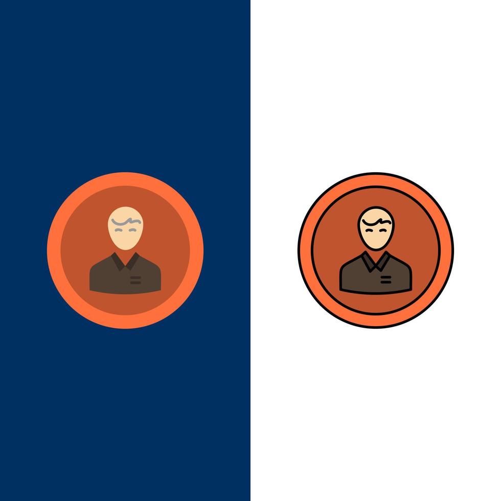 avatar negocio hombre humano perfil de persona iconos de usuario plano y lleno de línea conjunto de iconos vector fondo azul