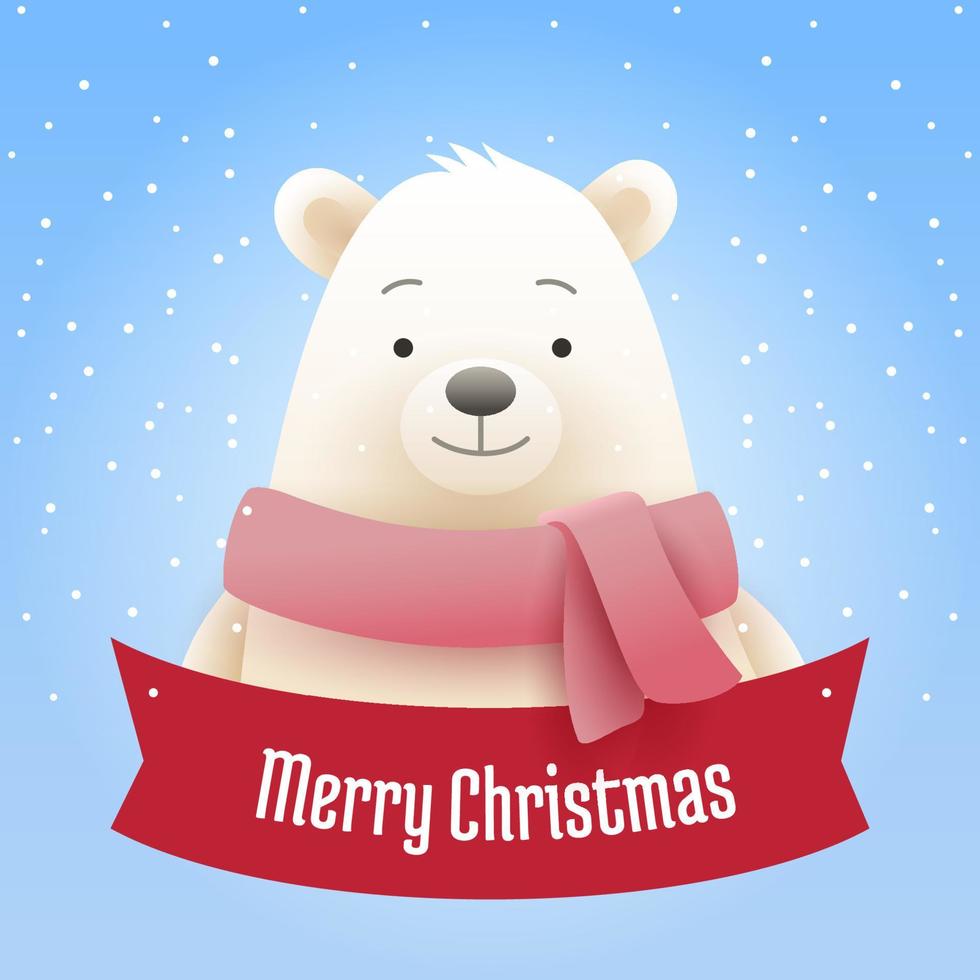 Christmas banner with bear with scarf and Merry Christmas text vector