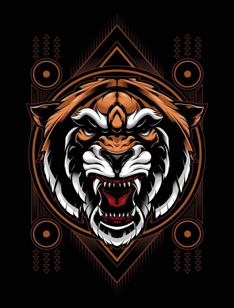 Tiger Roaring with Geometry Background Vector Illustration Design
