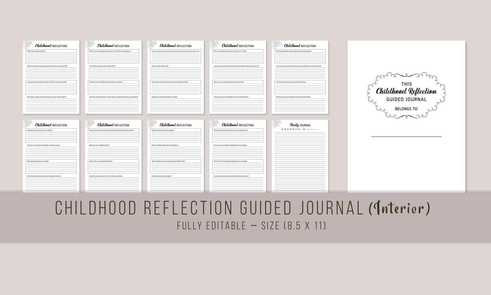 Childhood Reflection guided journal Template vector