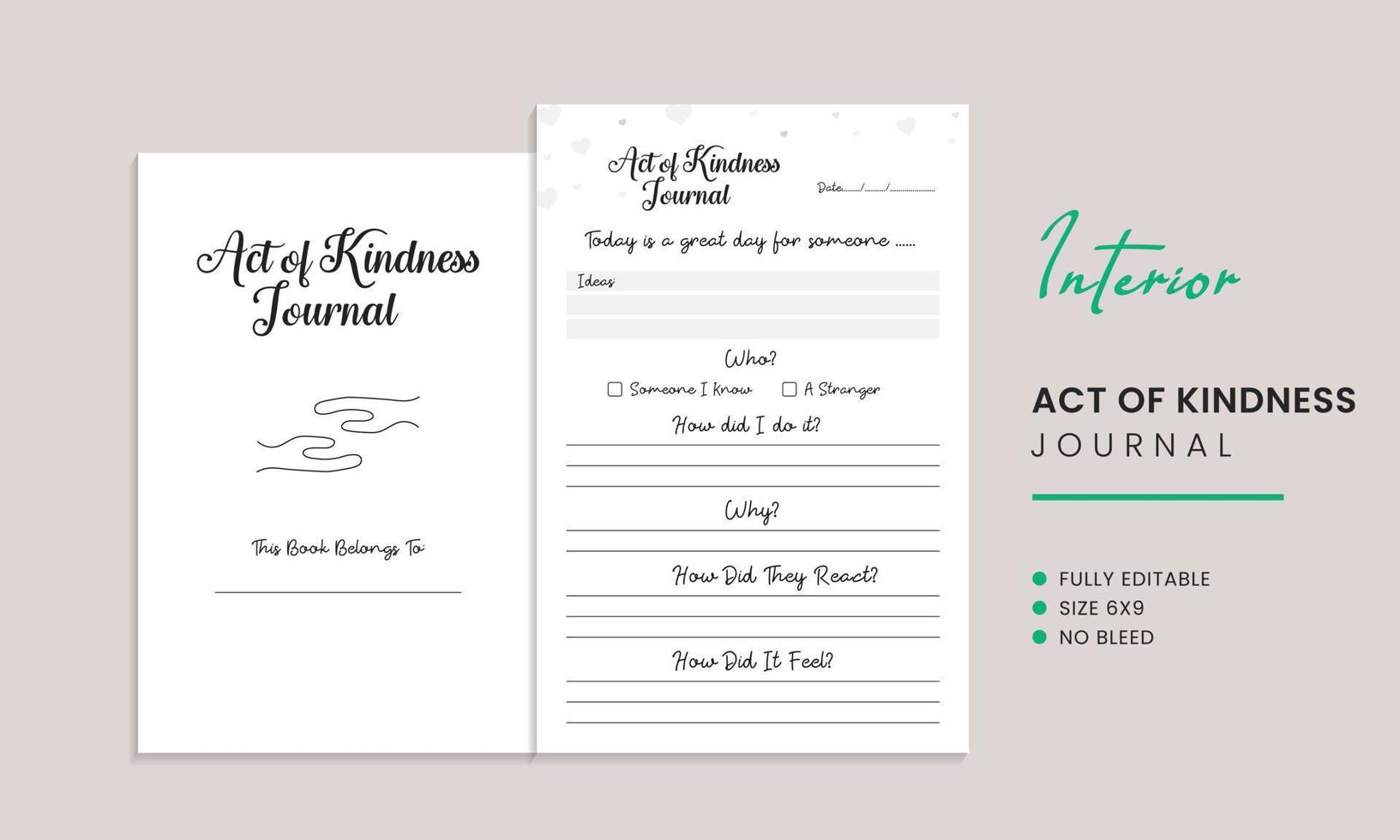 Act of Kindness Journal Interior Template vector