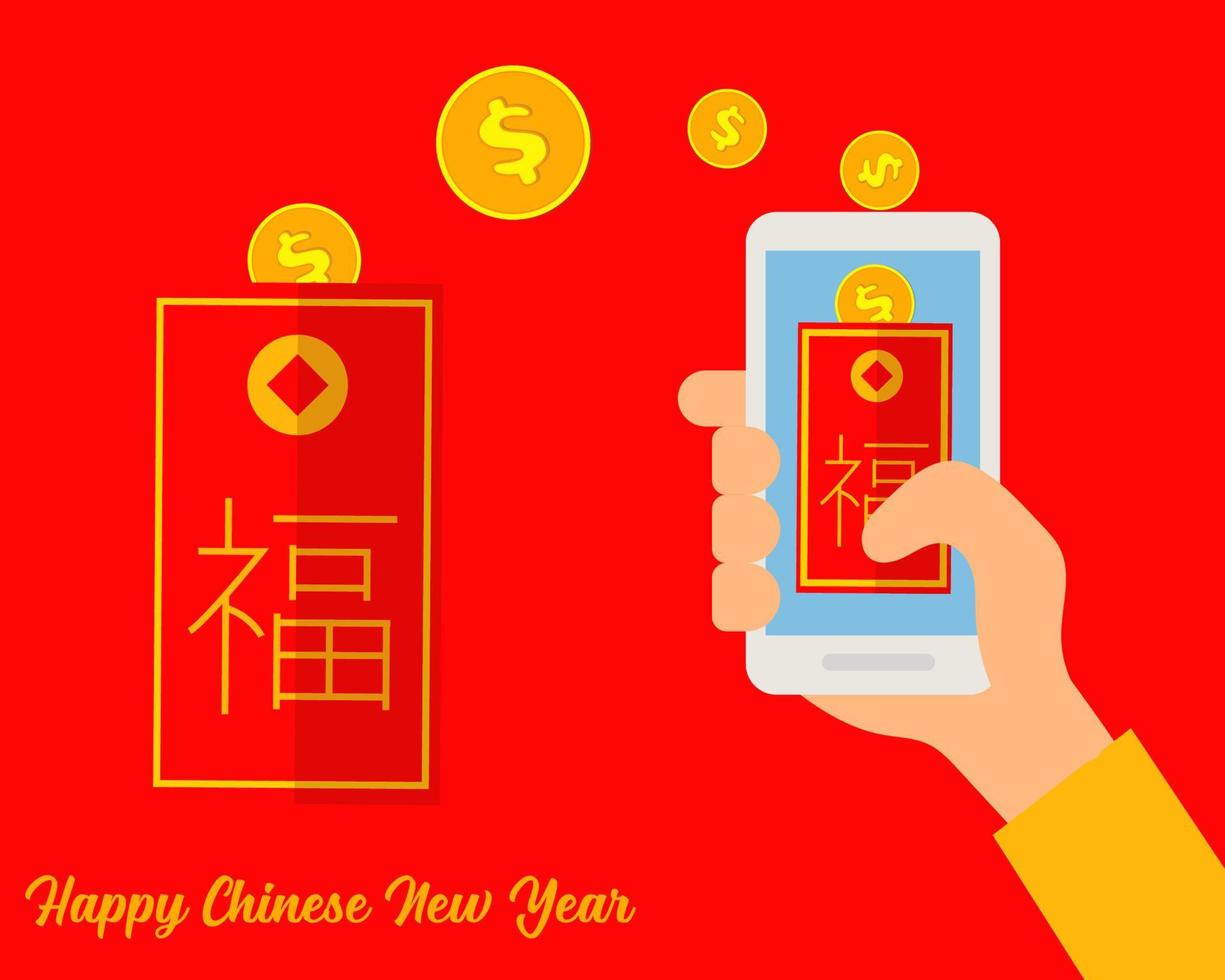 chino suerte rojo bolsillo feliz año nuevo chino concepto. traducción buena suerte vector