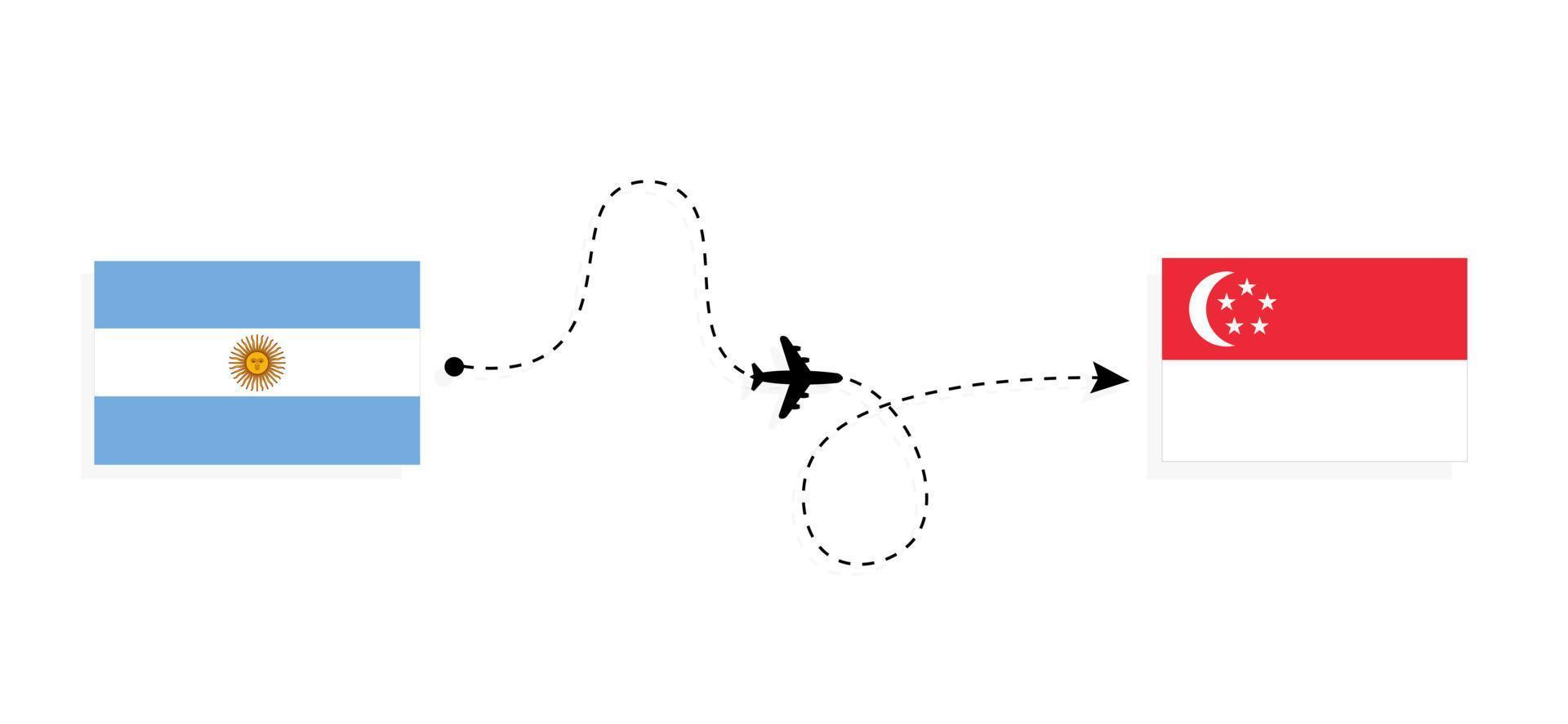 Flight and travel from Argentina to Singapore by passenger airplane Travel concept vector