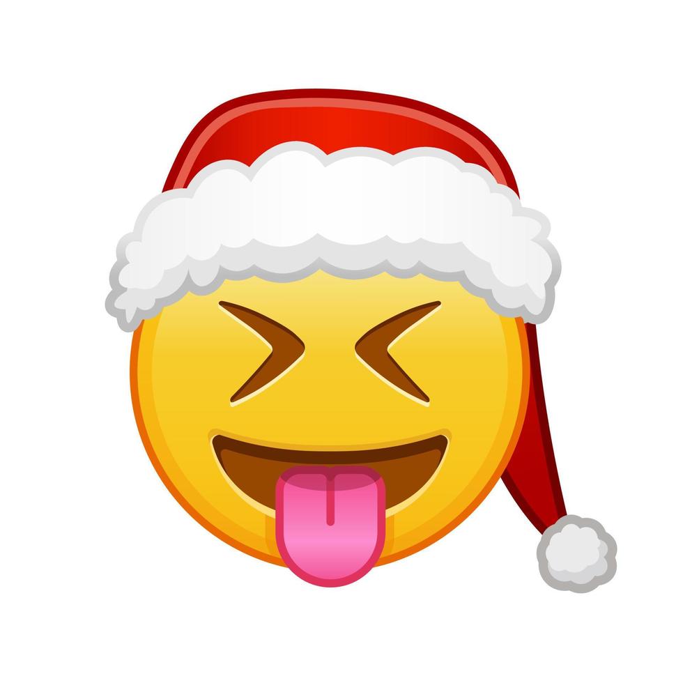 Christmas face with protruding tongue and tightly closed eyes Large size of yellow emoji smile vector