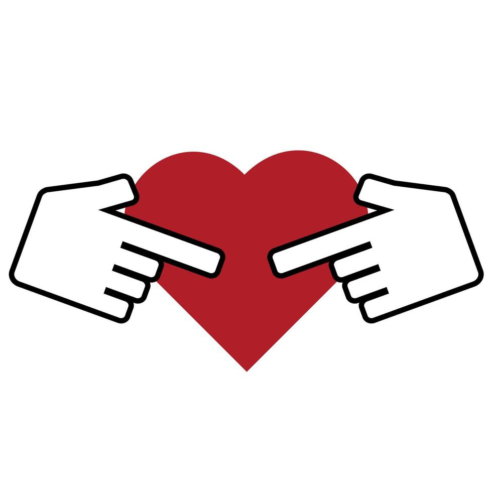 Fingers pointing to heart icon vector