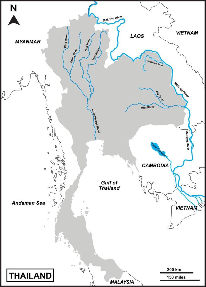Map of Thailand includes regions Mekong River vector