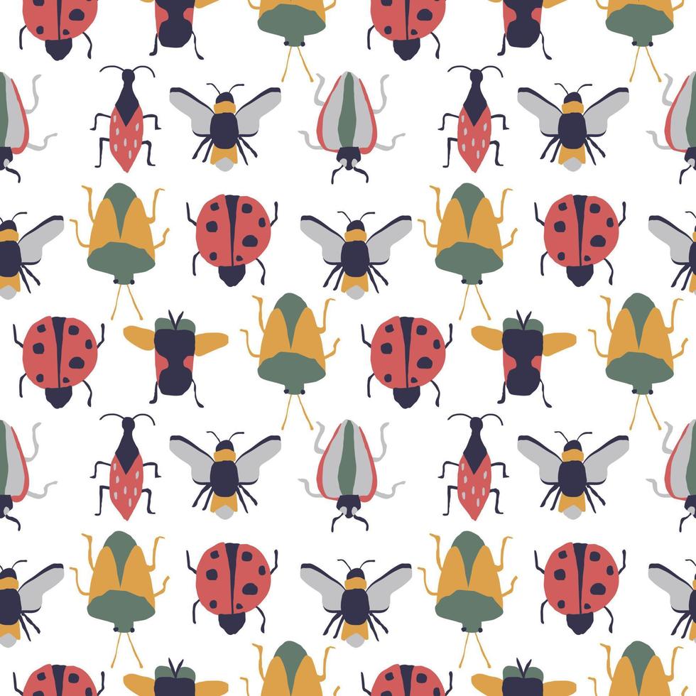 mariquita, coccinella septempunctata, patrón de vector transparente de dibujos animados aislado sobre fondo blanco. uso de diseño para fondo, tela, papel y otros.