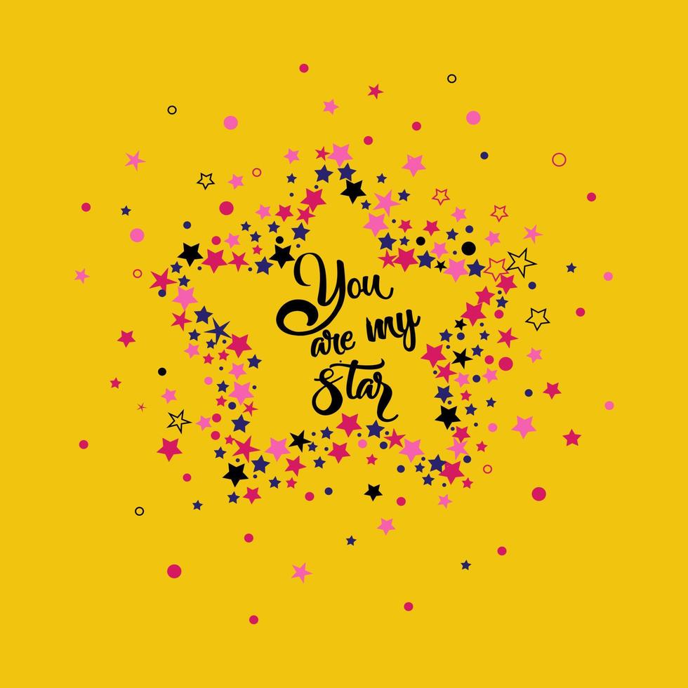 Colorful stars with typography vector illustration design isolated on yellow background