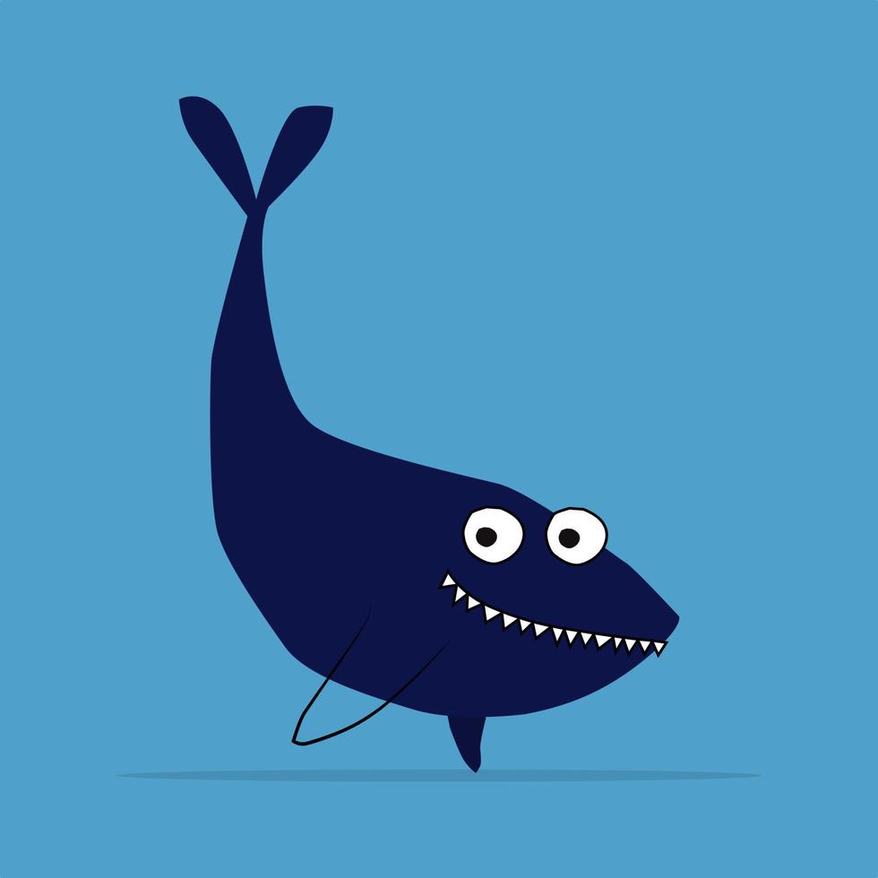 Shark flat style vector illustration isolated on blue background