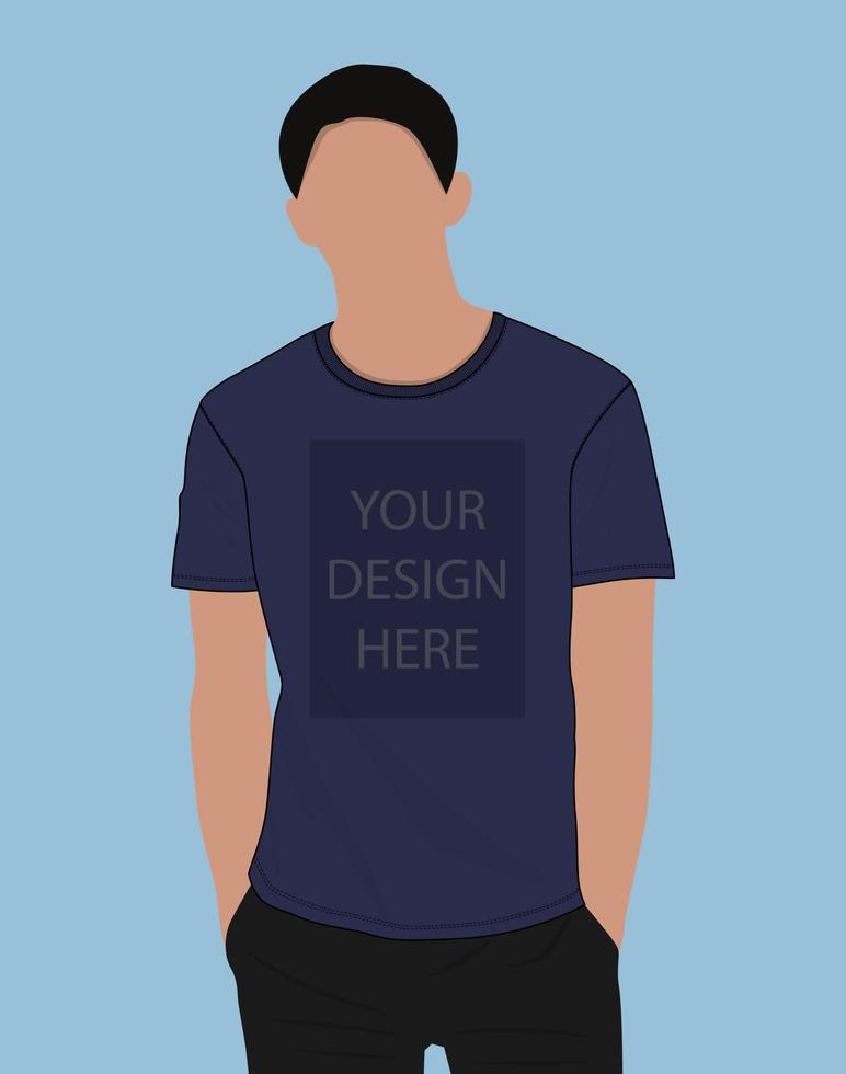 Short sleeve t shirt vector illustration mock up template For Men's and boys