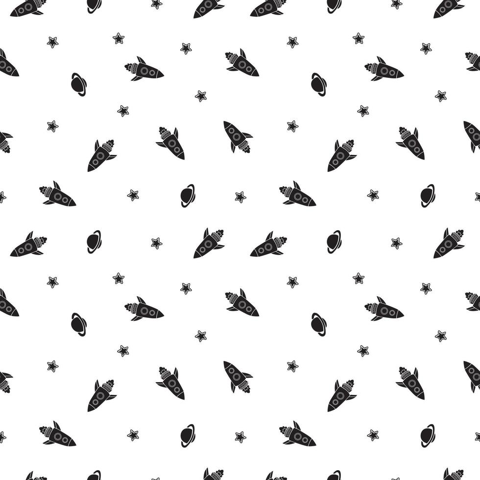 Rocket Spacecraft with stars Seamless vector Pattern. Design for use background, textile,Fabric, Wrapping paper and others Isolated on White Background.