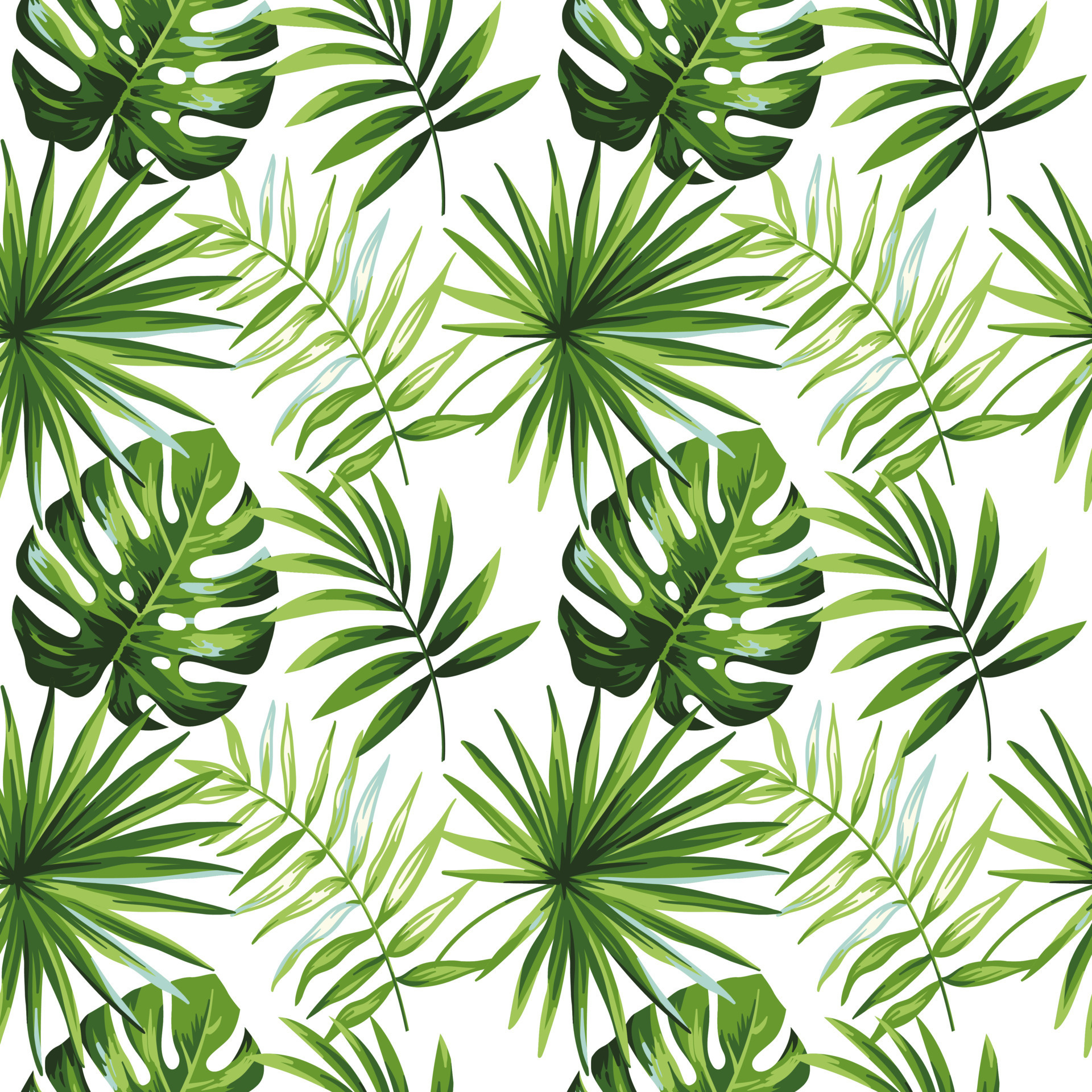 Tropical Palm Leaf Seamless Vector Illustration Pattern Background 
