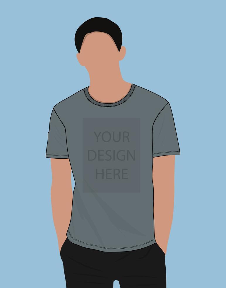 Short sleeve t shirt vector illustration mock up template For Men's and boys