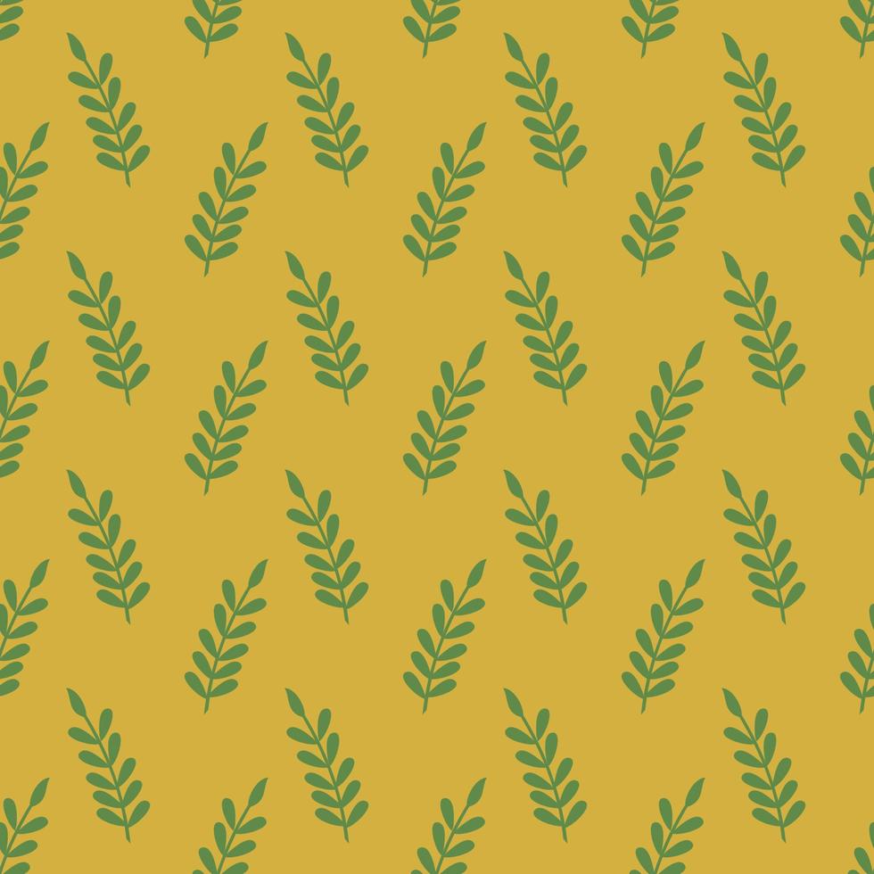 patrón de vector transparente de hoja verde aislado sobre fondo amarillo.diseño para usar como telón de fondo en todo el papel de envoltura de impresión de tela textil y otros.