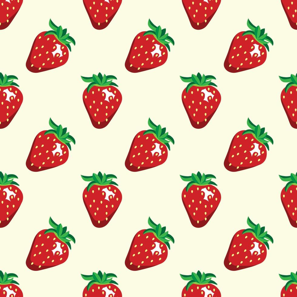 Strawberry fruits Seamless vector Pattern. Design for use background, textile,Fabric, Wrapping paper and others Isolated on off white Background.
