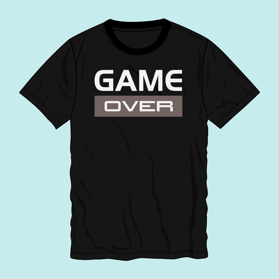 Game over Typography t-shirt Chest print design Ready to print on demand. Modern, lettering t shirt vector illustration isolated on black template view.