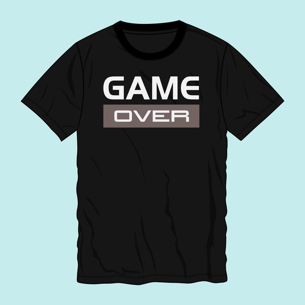 diseño de impresión de cofre de camiseta de tipografía game over listo para imprimir bajo demanda. ilustración vectorial de camiseta moderna con letras aislada en la vista de plantilla negra. vector