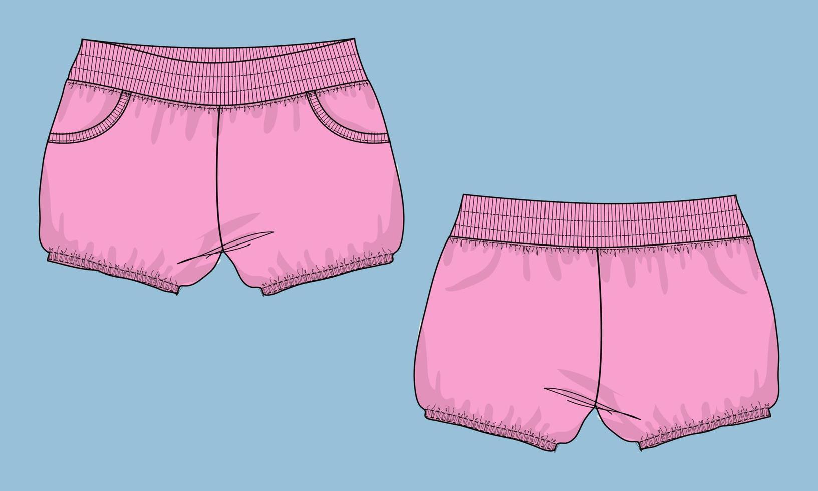 pantalones cortos plantilla de ilustración de vector de boceto plano de moda técnica de niños.