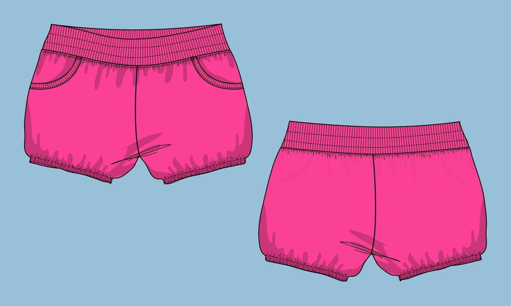 pantalones cortos plantilla de ilustración de vector de boceto plano de moda técnica de niños.