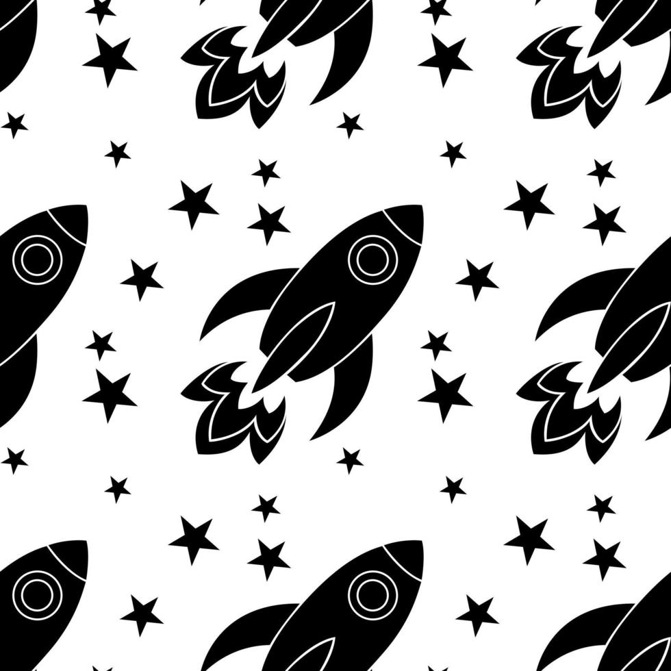 nave espacial cohete con patrón de vector transparente de estrellas. diseño para uso de fondo, textil, tela, papel de envolver y otros aislados sobre fondo blanco.