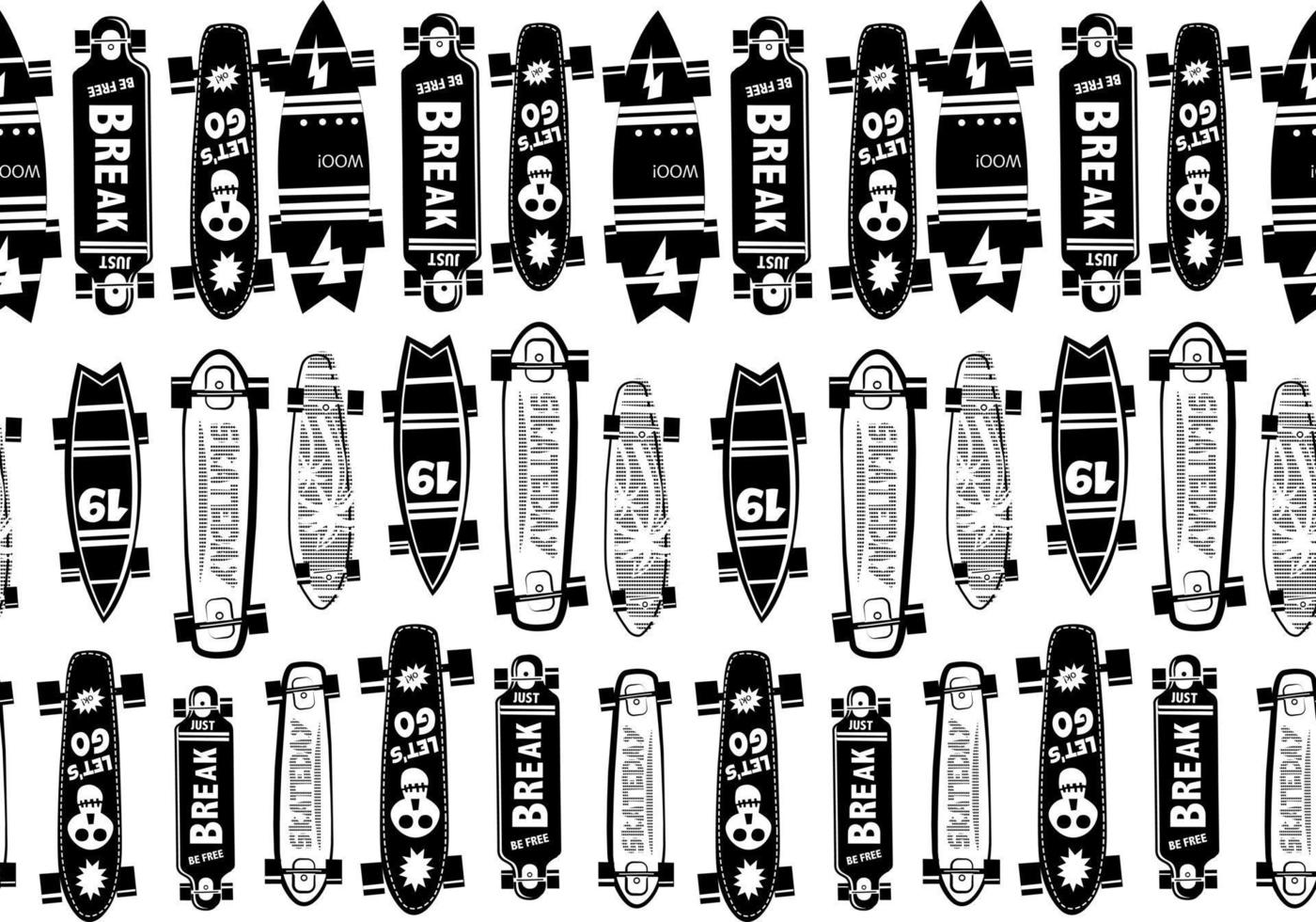 Skateboard Seamless vector pattern isolated on white background.