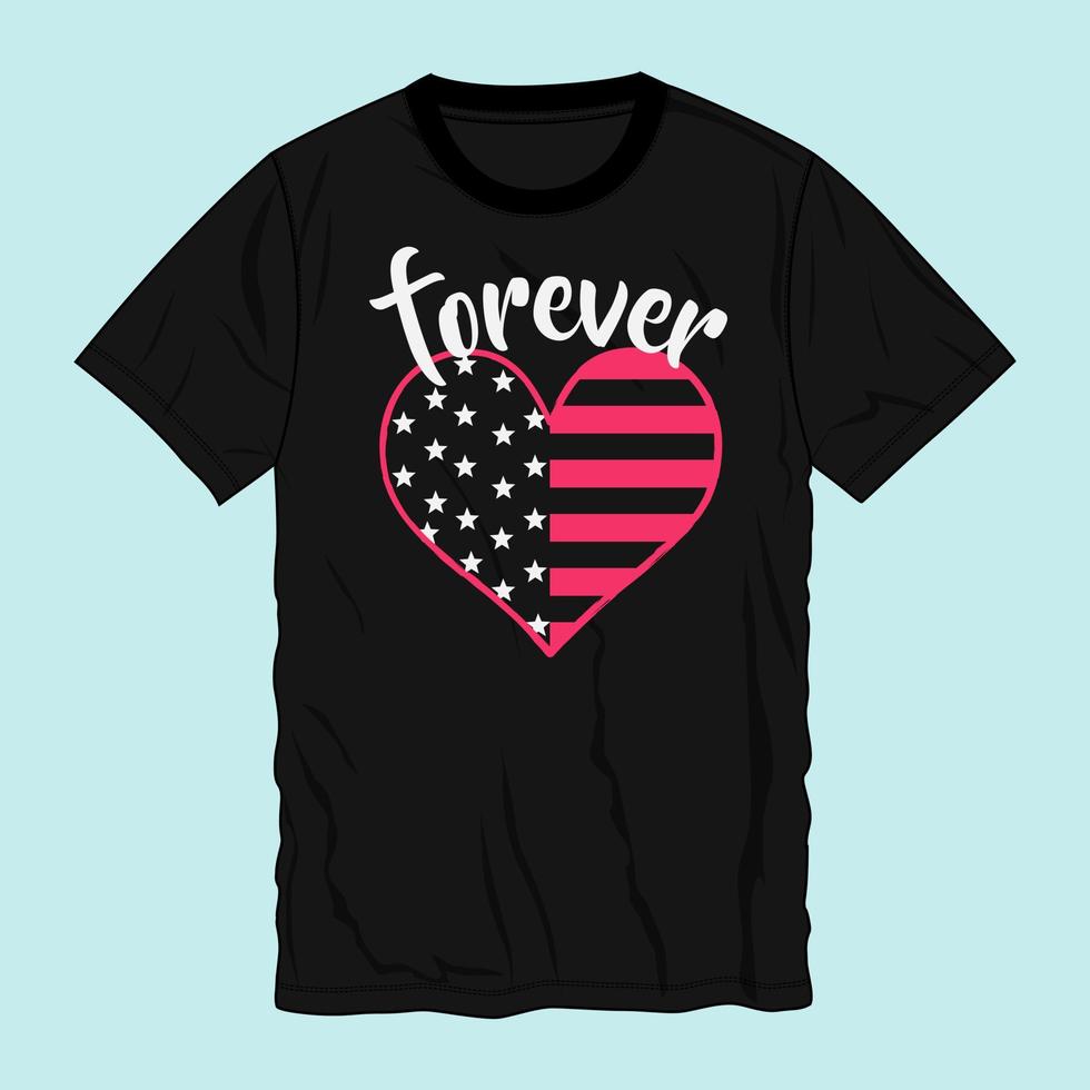 para siempre con corazones de amor ilustración vectorial diseño de camiseta listo para imprimir aislado en vistas de plantilla negra. vector