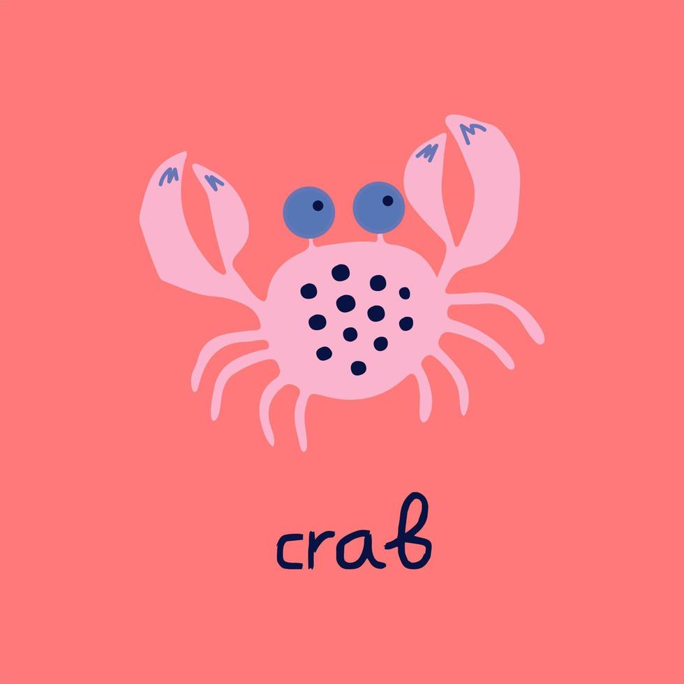 Cartoon Crab flat style vector art illustration isolated on red background