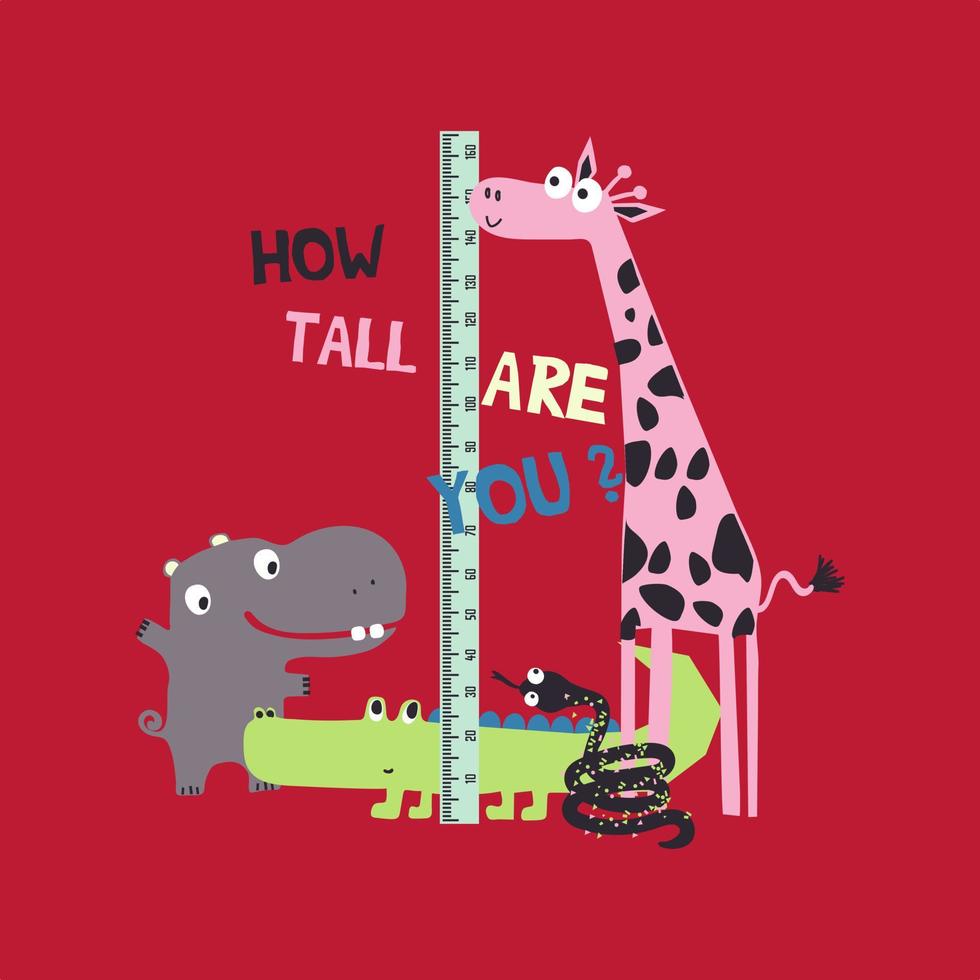 Various kinds of cartoon animals flat style vector art illustration isolated on red background