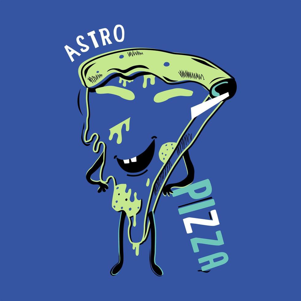 Creative cartoon pizza vector art illustration isolated on blue background