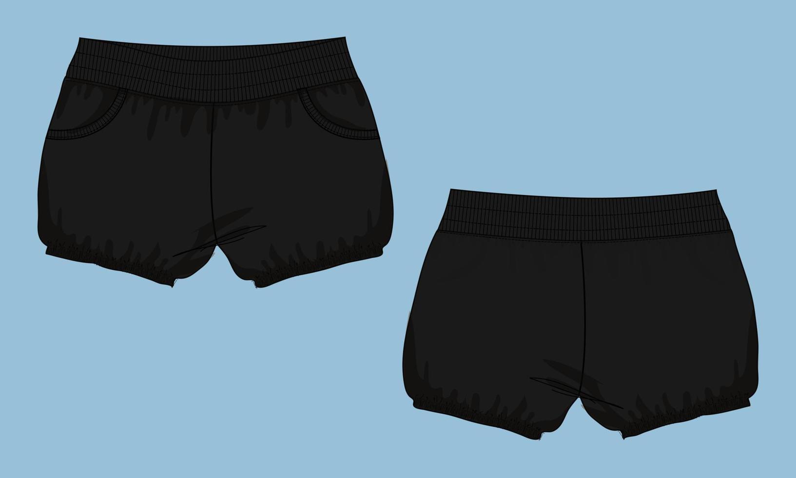 pantalones cortos plantilla de ilustración de vector de boceto plano de moda técnica de niños.