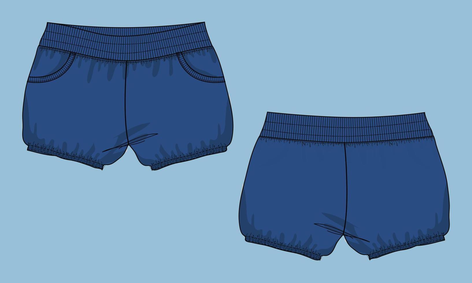 pantalones cortos plantilla de ilustración de vector de boceto plano de moda técnica de niños.