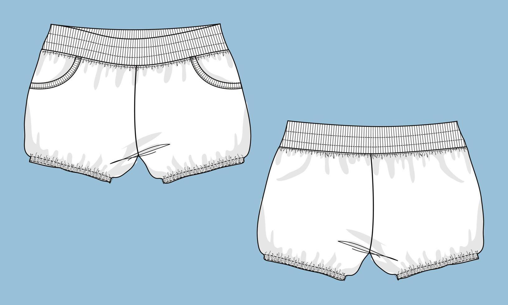 pantalones cortos plantilla de ilustración de vector de boceto plano de moda técnica de niños.