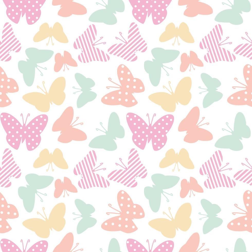 Multi color Butterfly seamless vector pattern isolated on white background. Design for use covers, fabric, textile, background and others.Vector art illustration.