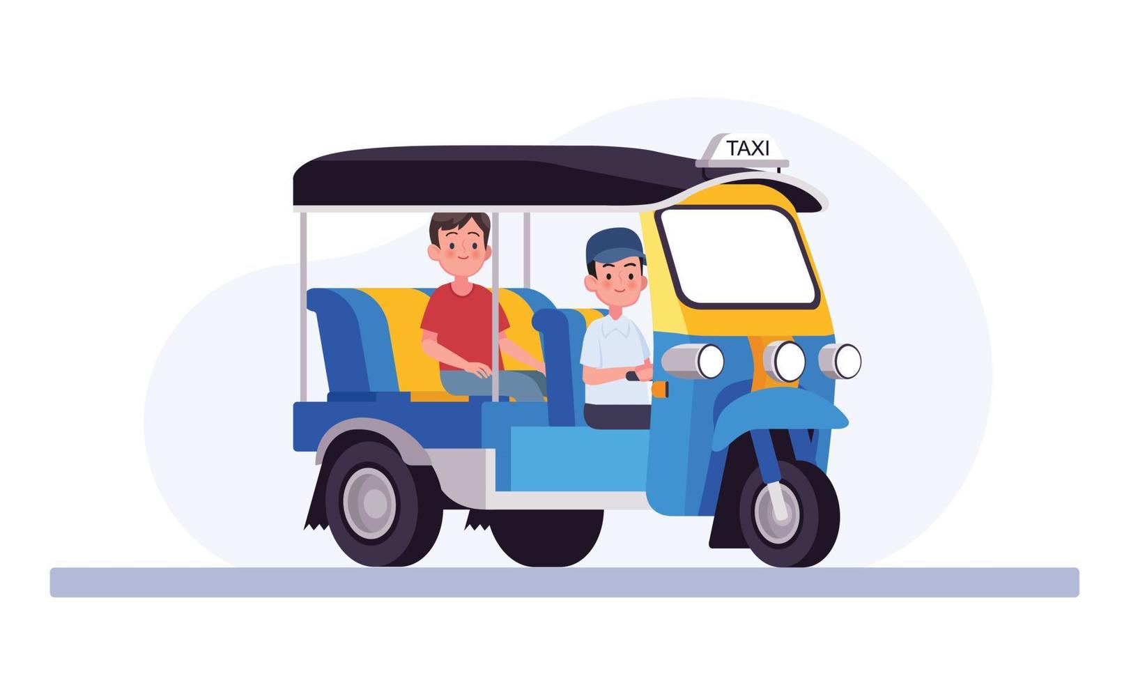 Driver and passenger of a three-wheeled tuk-tuk vector