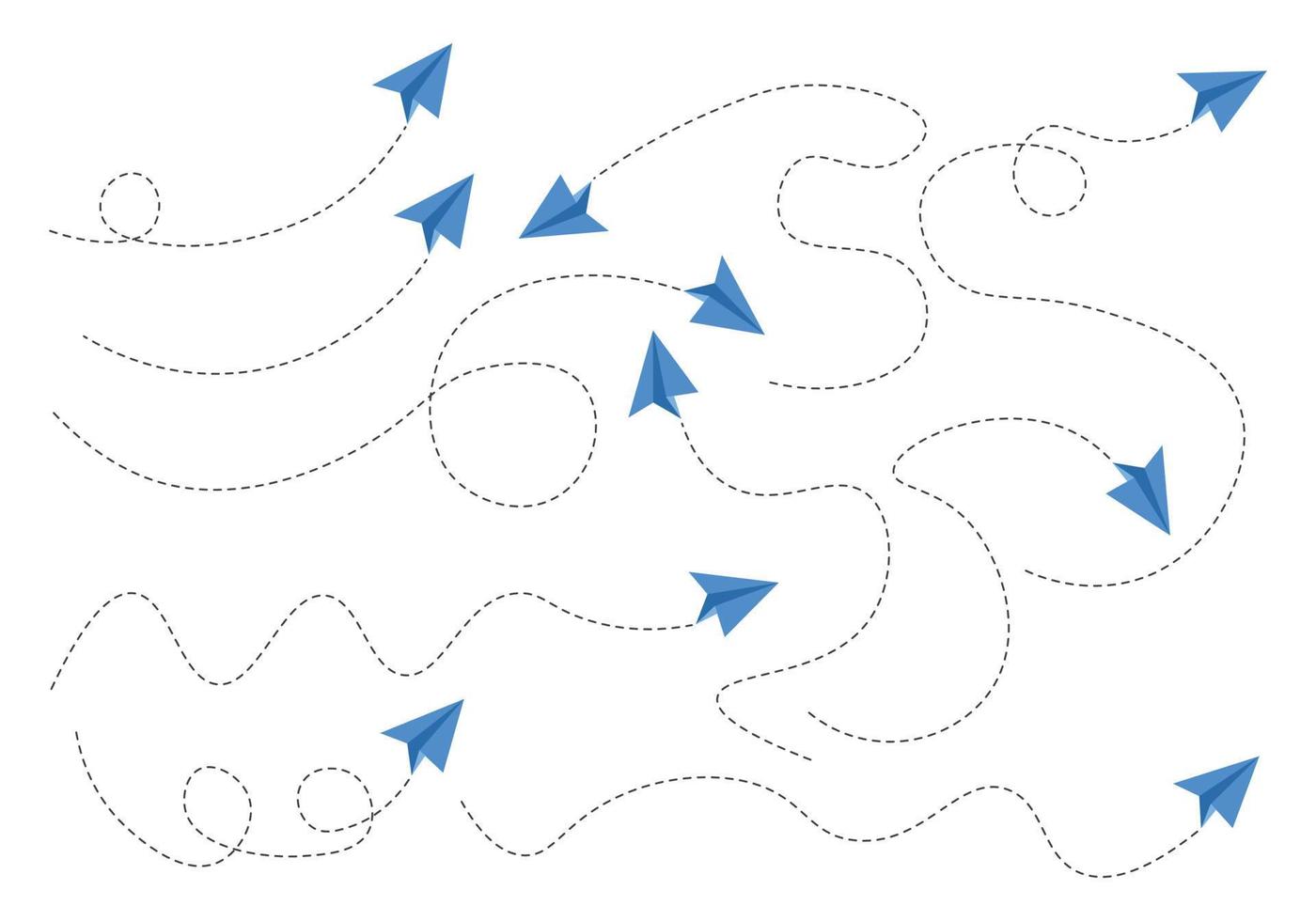 conjunto de ruta de avión de papel de línea discontinua vector