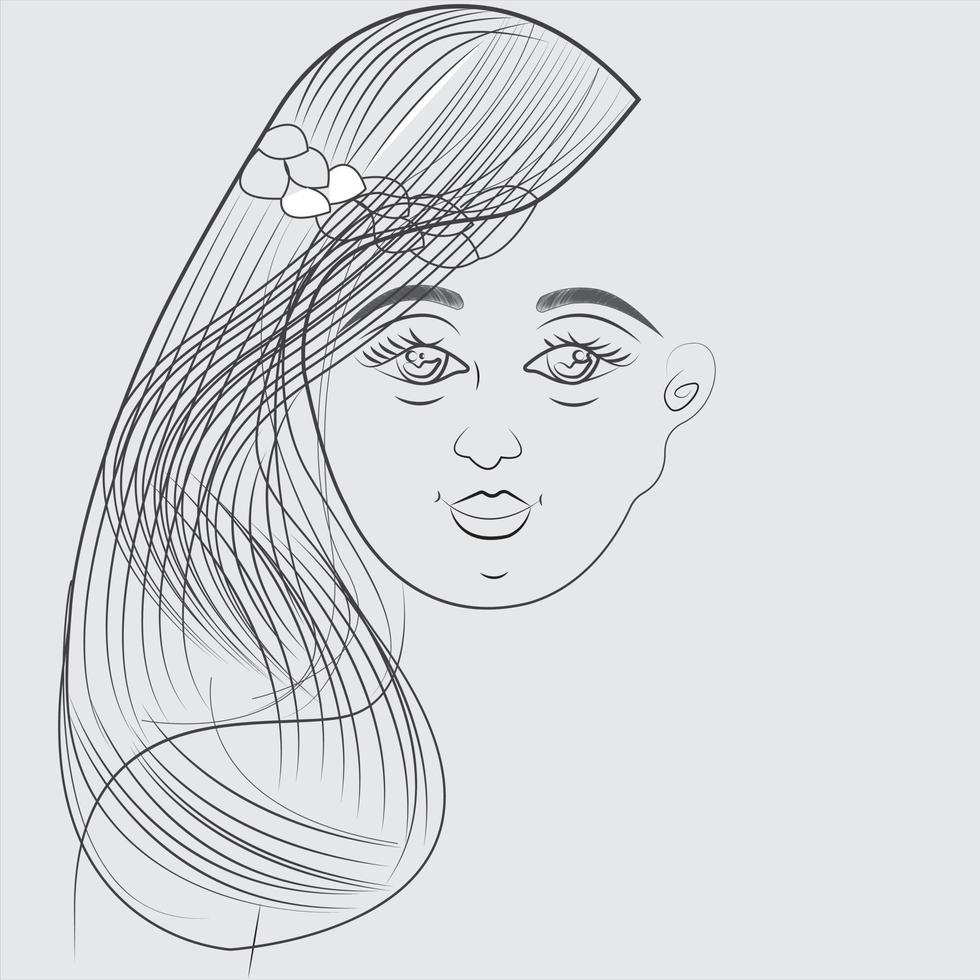 Beautiful Girl Face sketch  with   Black Hair vector