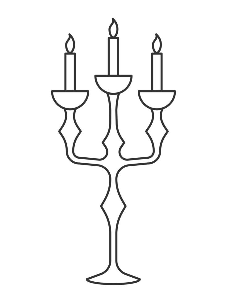 Vector black and white illustration. A candlestick for three candles