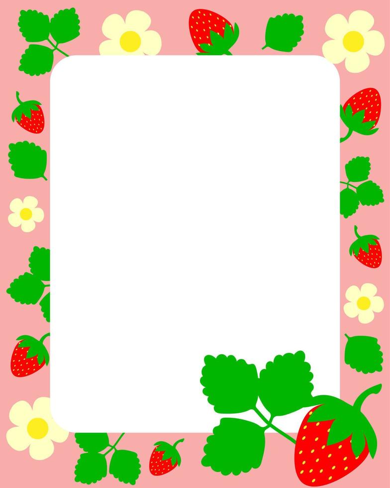 Vector illustration. Strawberry frame on pink background