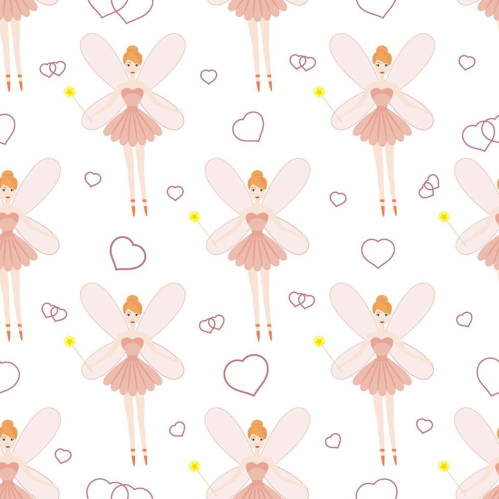 Vector seamless pattern. A fairy, a sorceress. Heart