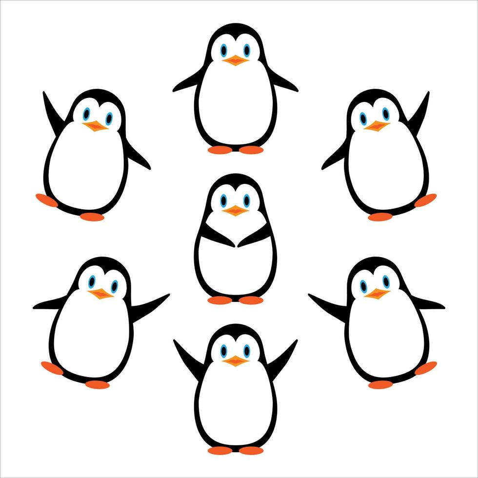 Vector illustration. Funny penguins. A collection in a flat style