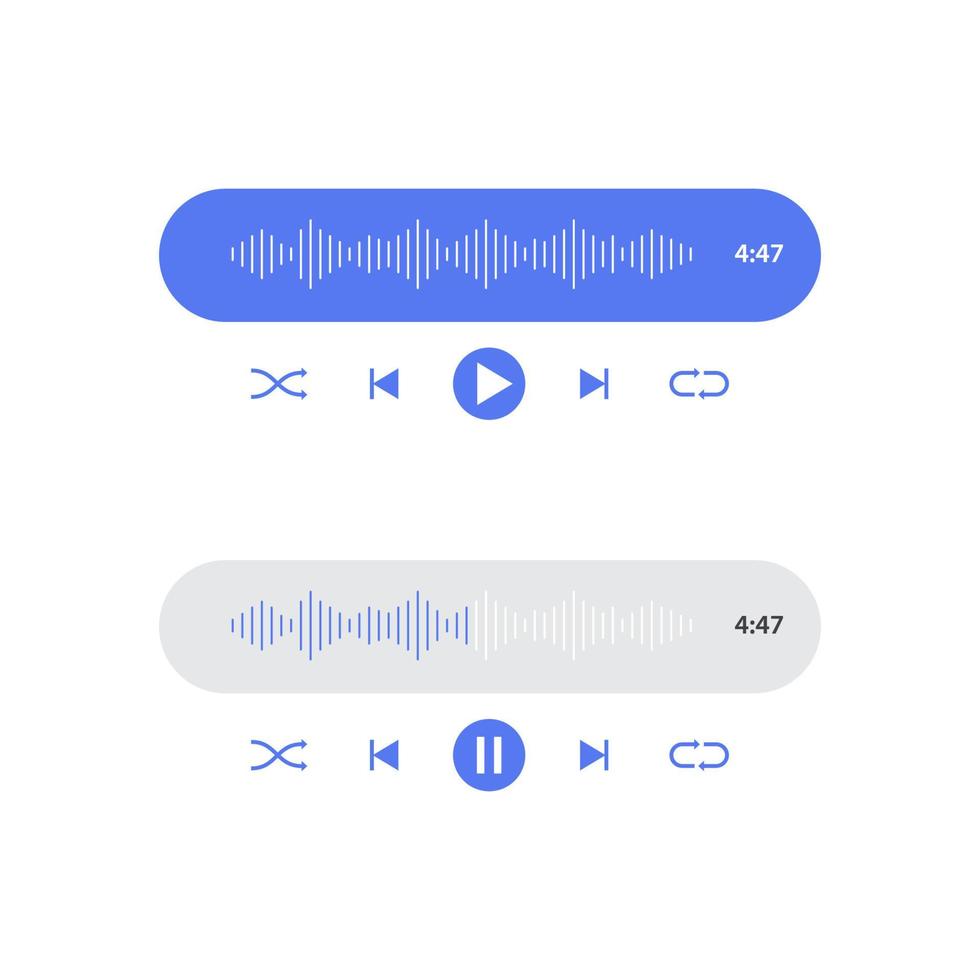 Audio player with sound waves and buttons vector