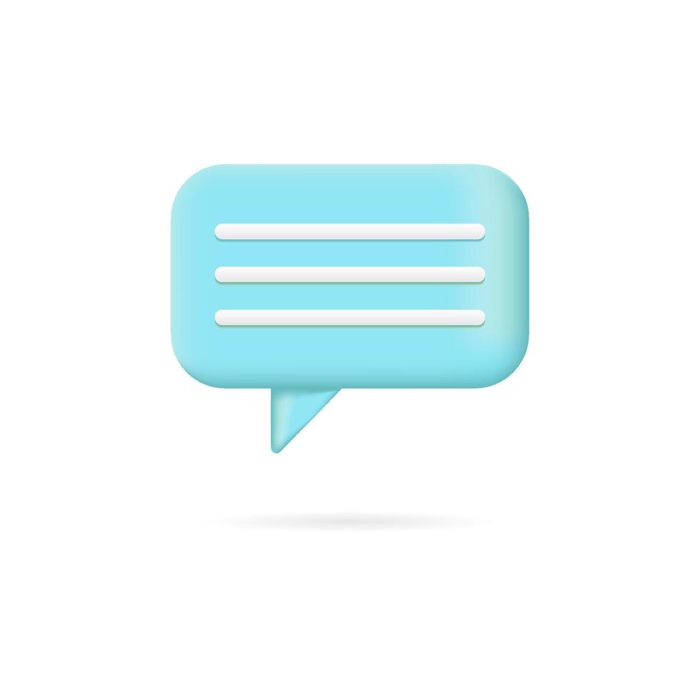 Blue 3d speech bubble with three white lines vector