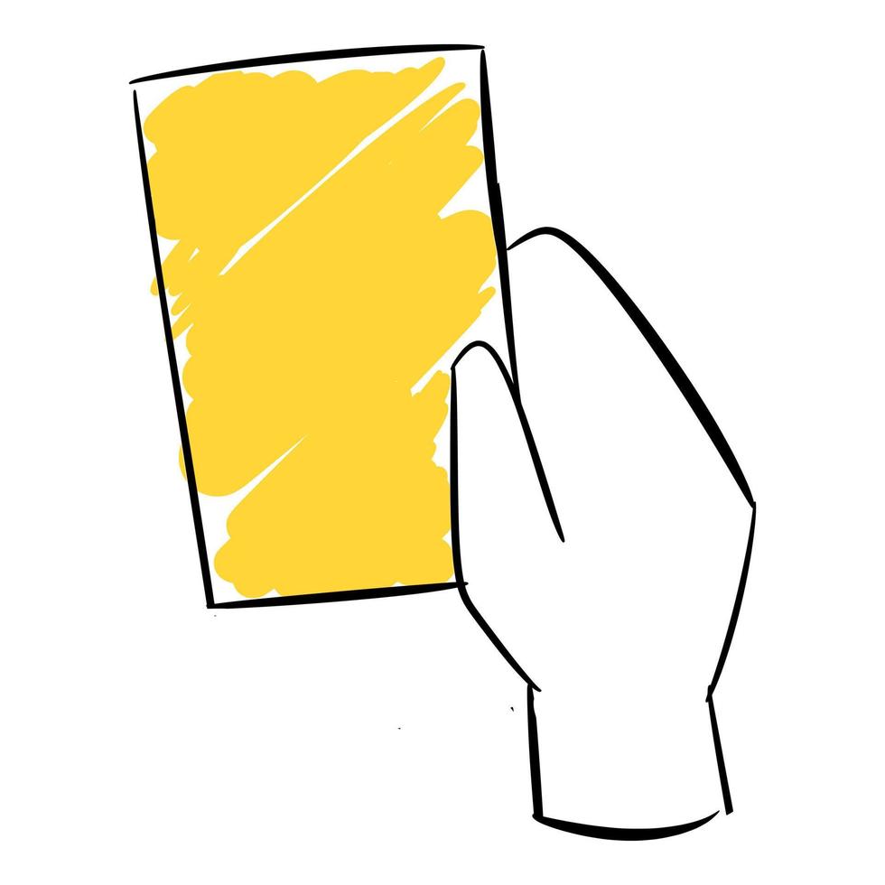 hand holding a yellow card icon. concept of sport, soccer, football, offense, referee, etc. hand drawn vector illustration.