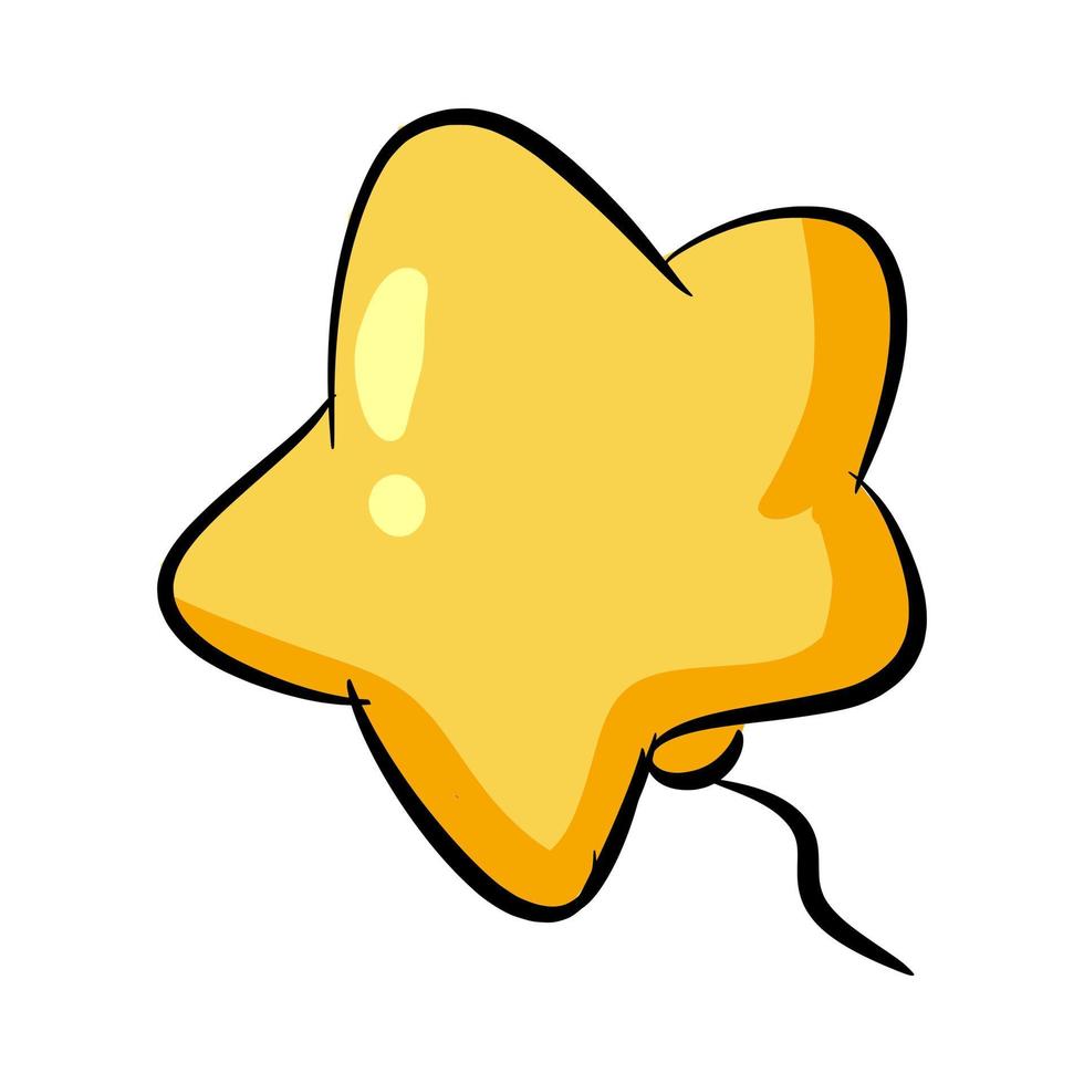 icono de globo amarillo con forma de estrella. tema de año nuevo, celebración, cumpleaños. para plantilla, pegatina, patrón, impresión. vector dibujado a mano.