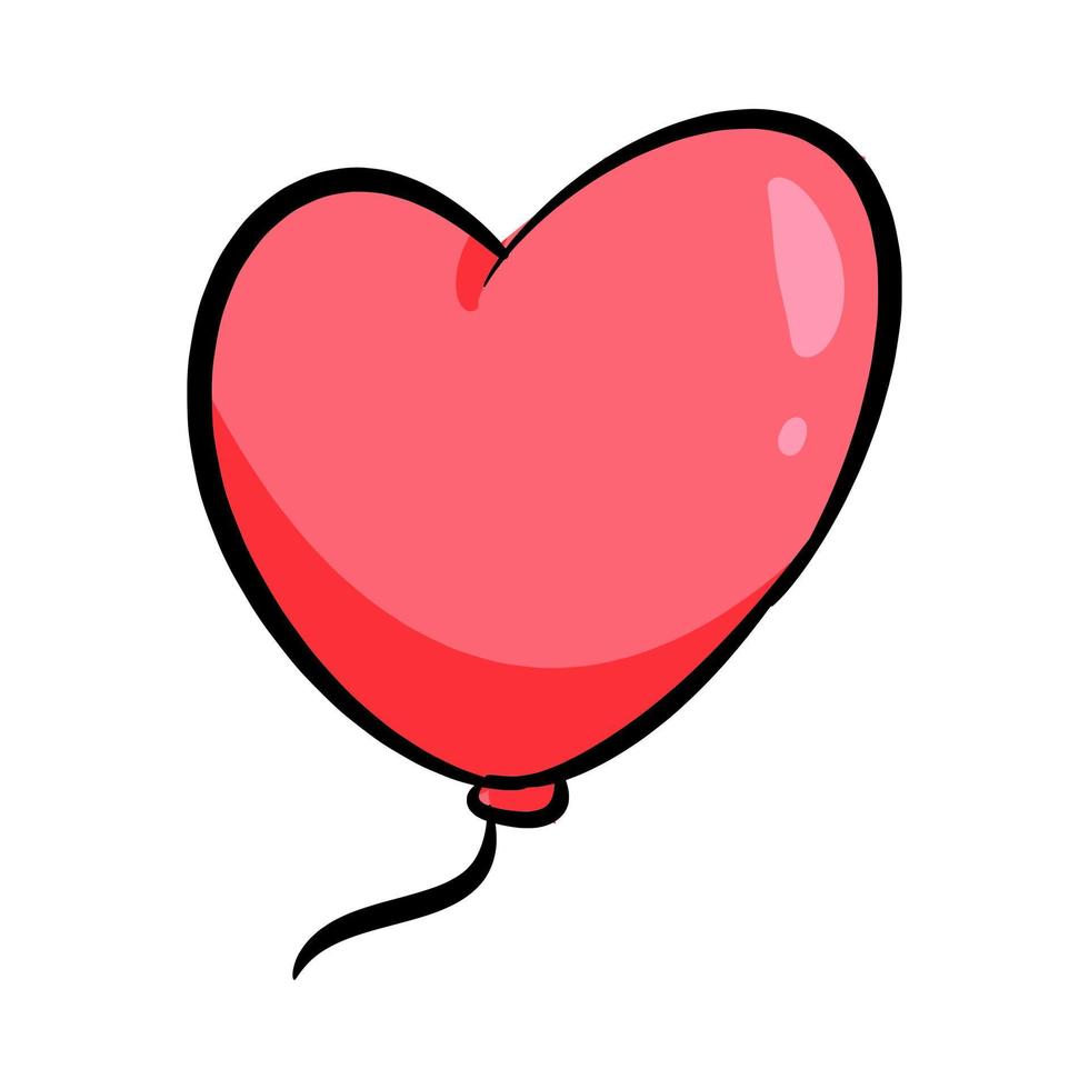 heart shape pink balloon icon. concept of birthday, party, celebration, new year. for template, sticker, print, greeting card. hand drawn vector. vector