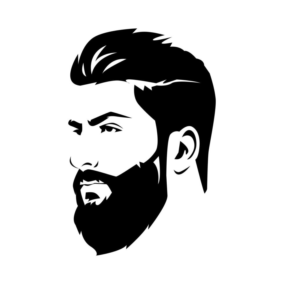 retrato de silueta de hombre guapo con peinado mohawk, barba. Frío. gráfico vectorial. aislado sobre fondo blanco vector