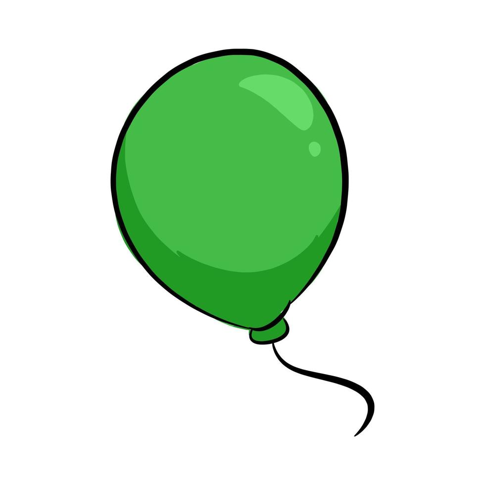 icono de globo verde. concepto de cumpleaños, fiesta, celebración, año nuevo. para plantilla, pegatina, impresión, tarjeta de felicitación. vector dibujado a mano.