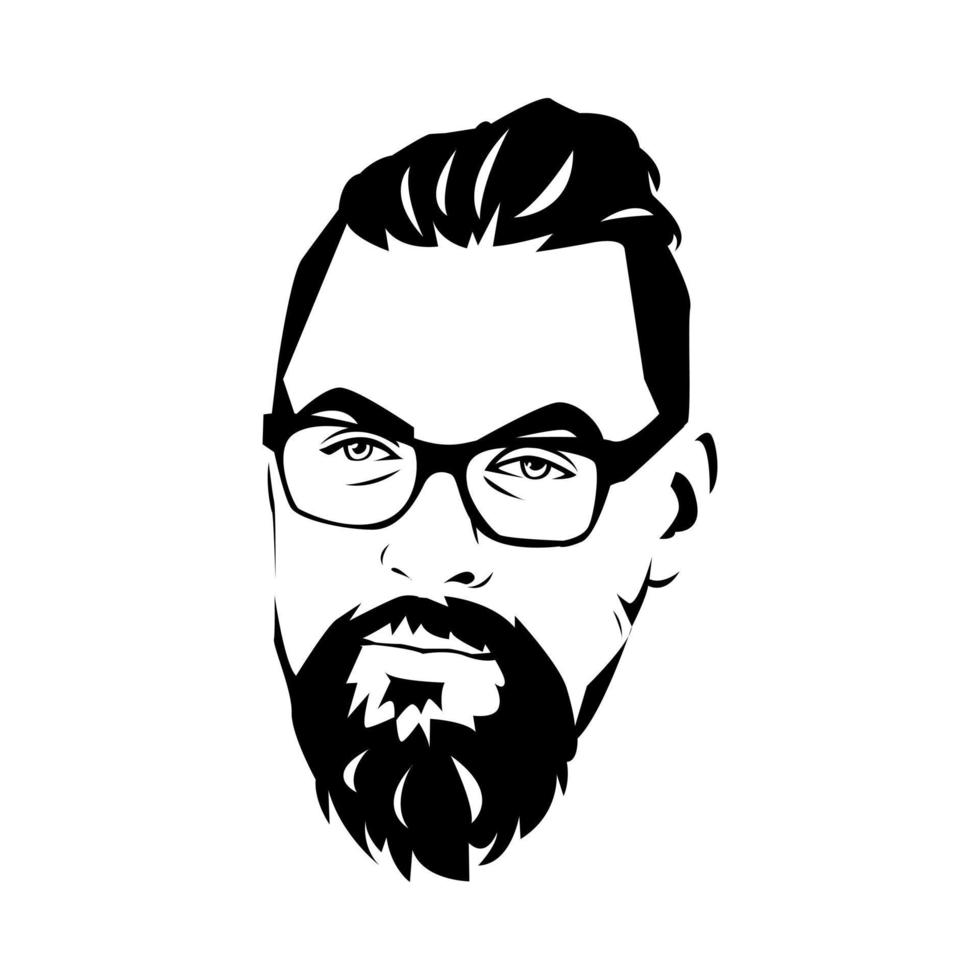 retrato de un hombre guapo con el pelo atado y gafas. vector de silueta. aislado sobre fondo blanco.